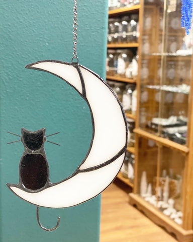 Stained Glass Cat & Moon